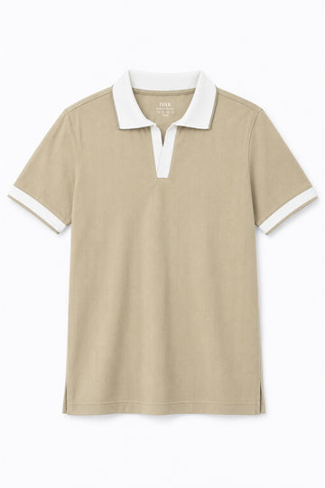 IVAR Beige Drop Needle Polo - Front View - IVAR Clothing