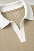 IVAR Beige Drop Needle Polo - Close-Up Collar Detail - IVAR Clothing