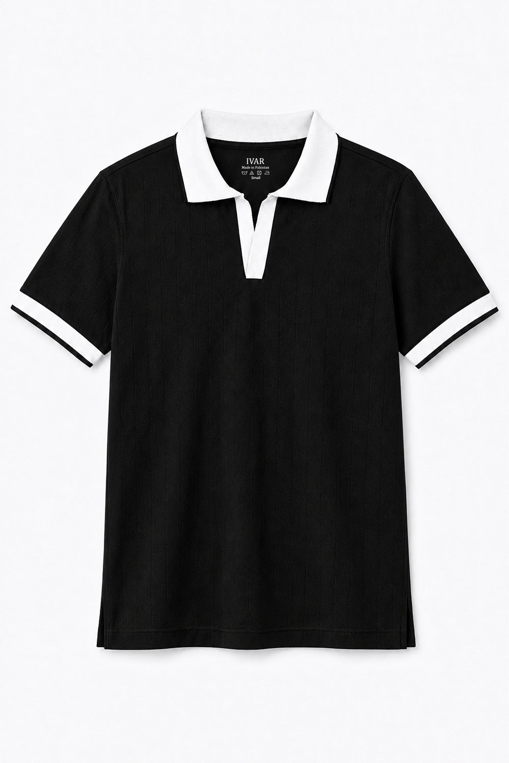 IVAR Black Drop Needle Polo - Front View - IVAR Clothing
