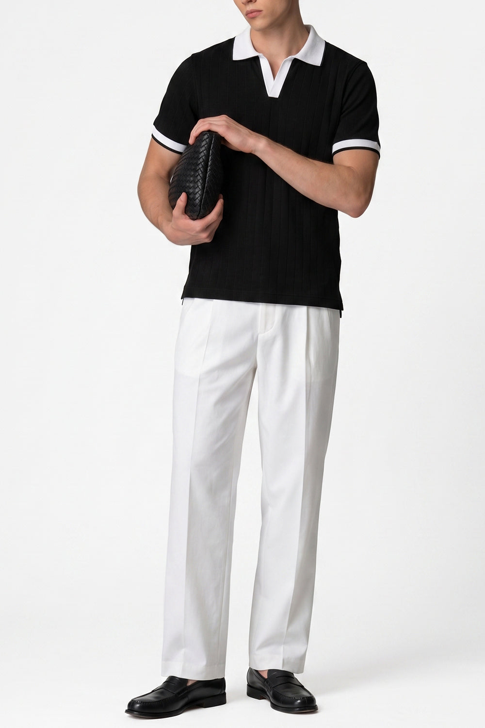 IVAR Black Drop Needle Polo - Model Wearing - IVAR Clothing