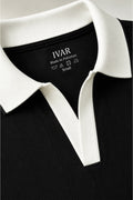IVAR Black Drop Needle Polo - Close-Up Collar Detail - IVAR Clothing