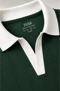 IVAR Deep Forest Drop Needle Polo - Close-Up Collar Detail - IVAR Clothing