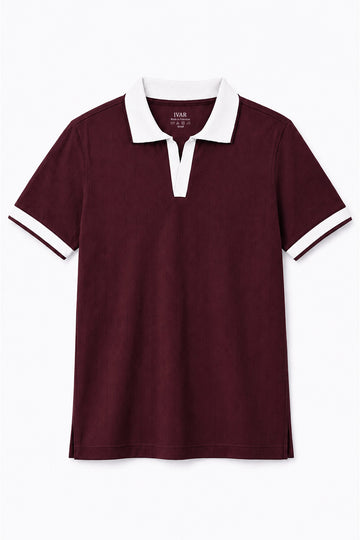 IVAR Maroon Drop Needle Polo - Front View - IVAR Clothing