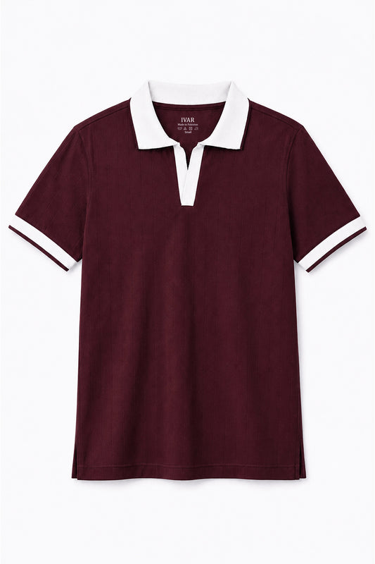 IVAR Maroon Drop Needle Polo - Front View - IVAR Clothing