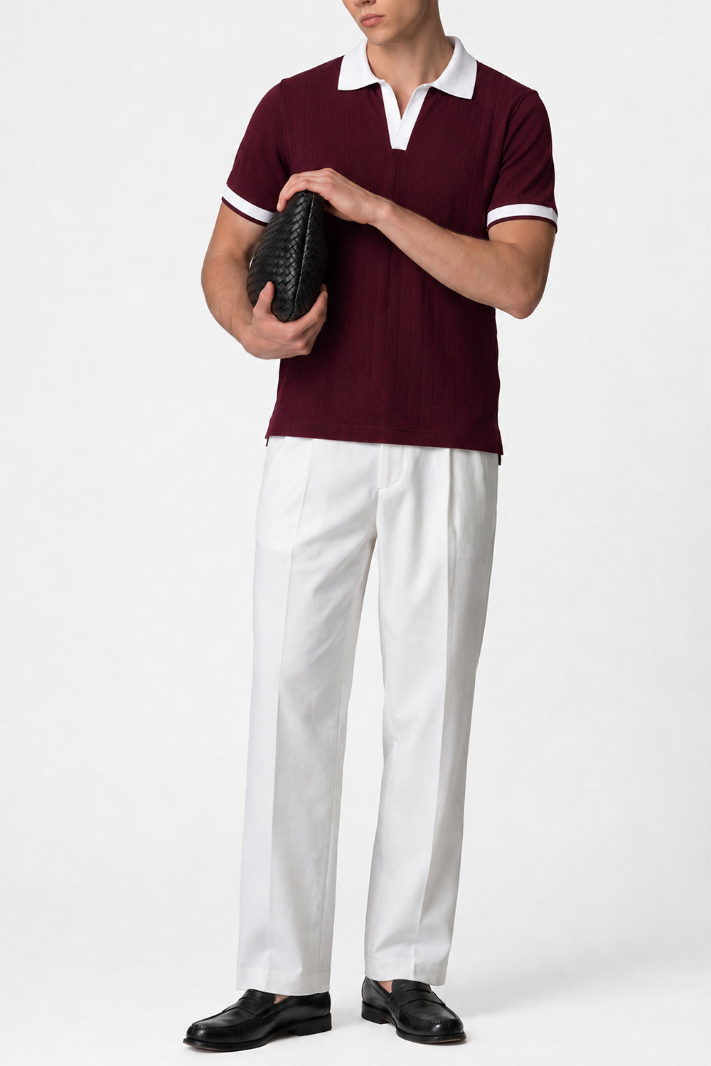 IVAR Maroon Drop Needle Polo - Model Wearing - IVAR Clothing