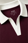 IVAR Maroon Drop Needle Polo - Close-Up Collar Detail - IVAR Clothing