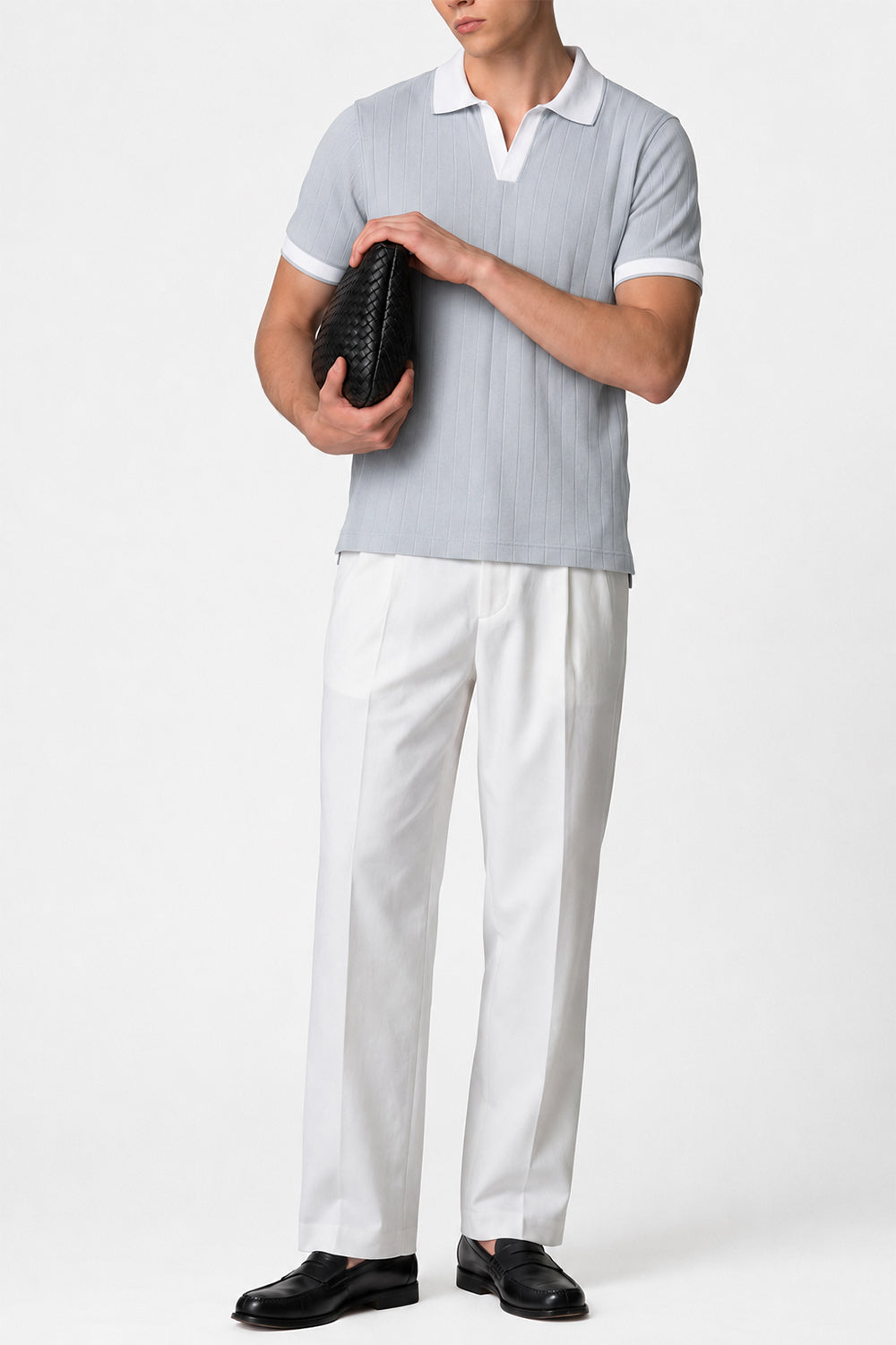 IVAR Mist Drop Needle Polo - Model Wearing - IVAR Clothing