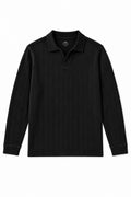 IVAR Black Dropneedle Full Sleeve Polo, flat lay front view