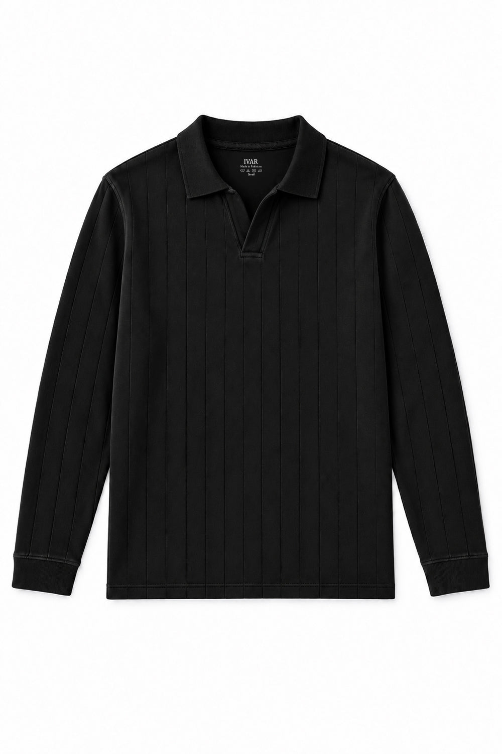 IVAR Black Dropneedle Full Sleeve Polo, flat lay front view