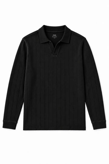 IVAR Black Dropneedle Full Sleeve Polo, flat lay front view
