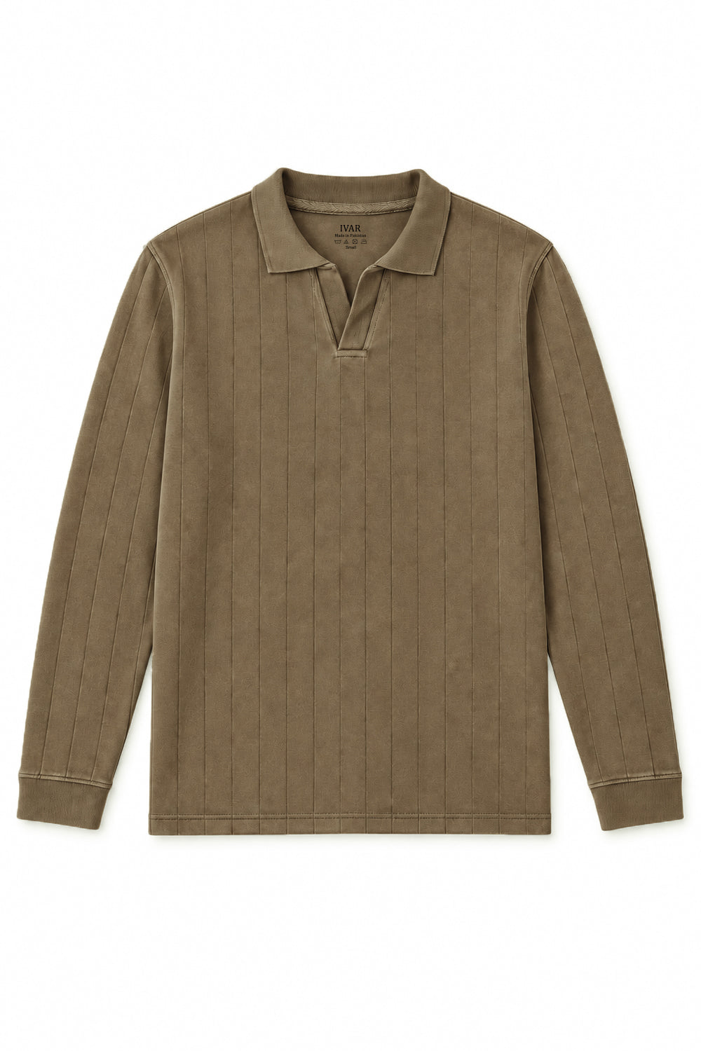 IVAR Brown Dropneedle Full Sleeve Polo, flat lay front view