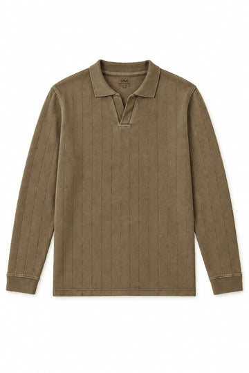 IVAR Brown Dropneedle Full Sleeve Polo, flat lay front view