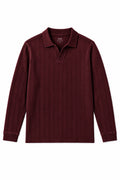 IVAR Maroon Dropneedle Full Sleeve Polo, flat lay front view