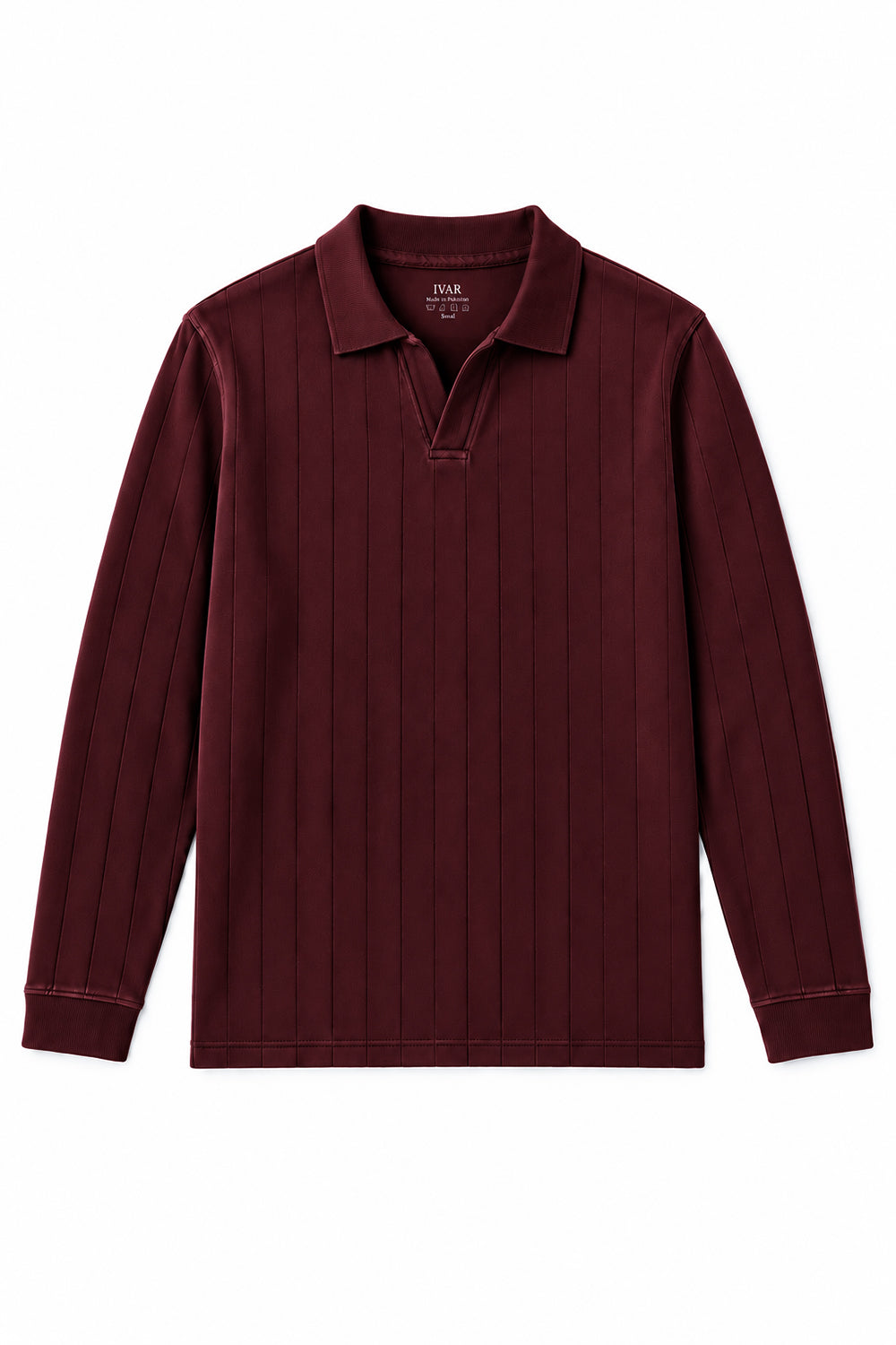 IVAR Maroon Dropneedle Full Sleeve Polo, flat lay front view