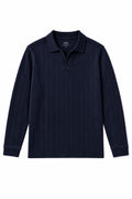 IVAR Navy Dropneedle Full Sleeve Polo, flat lay front view