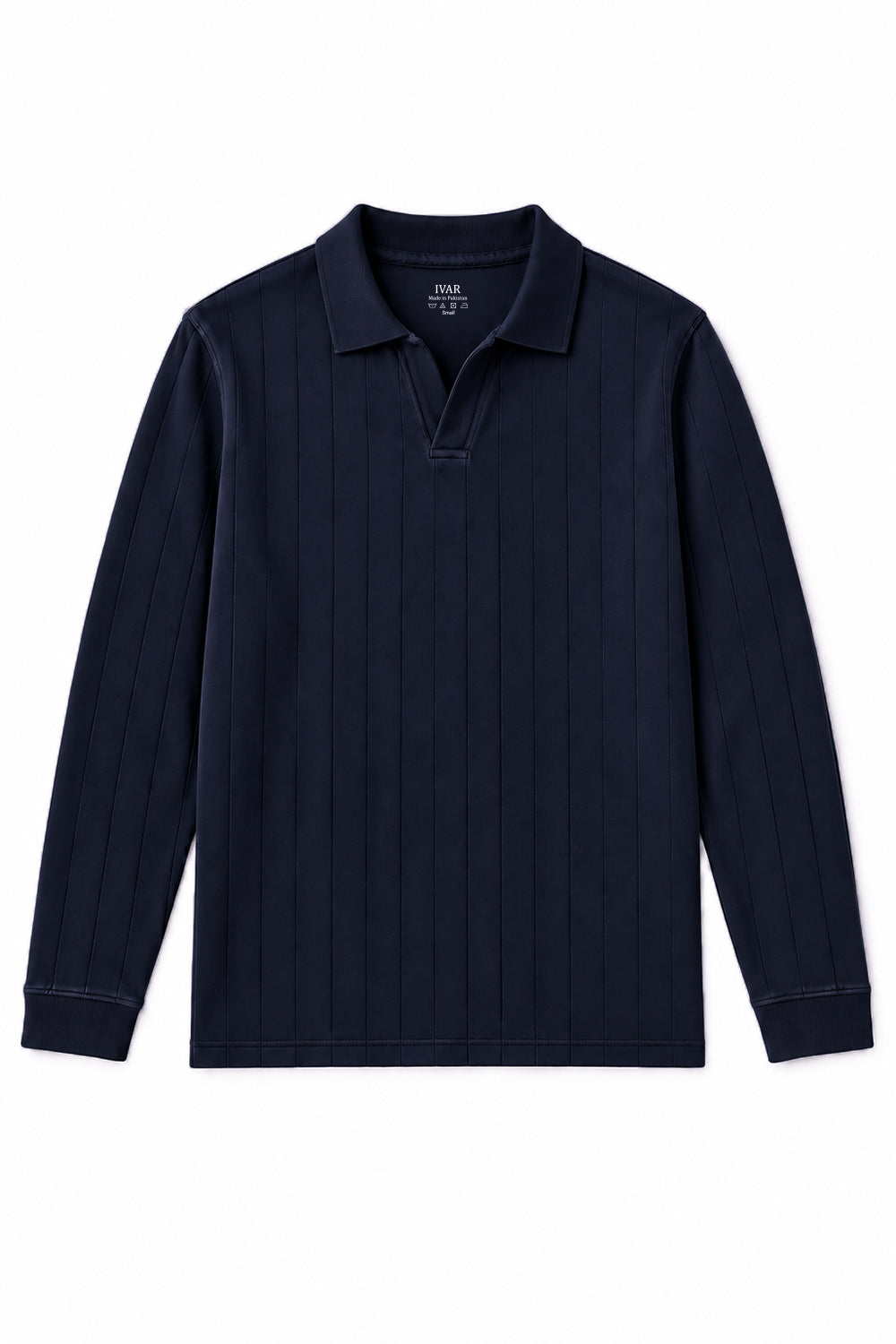 IVAR Navy Dropneedle Full Sleeve Polo, flat lay front view