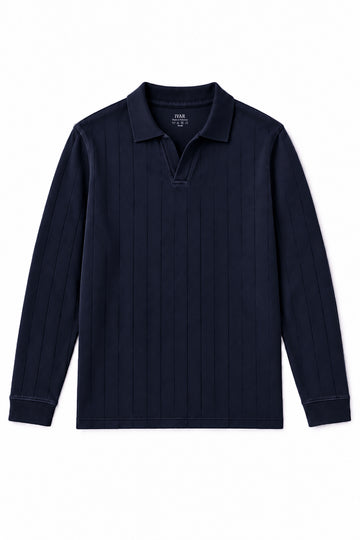 IVAR Navy Dropneedle Full Sleeve Polo, flat lay front view