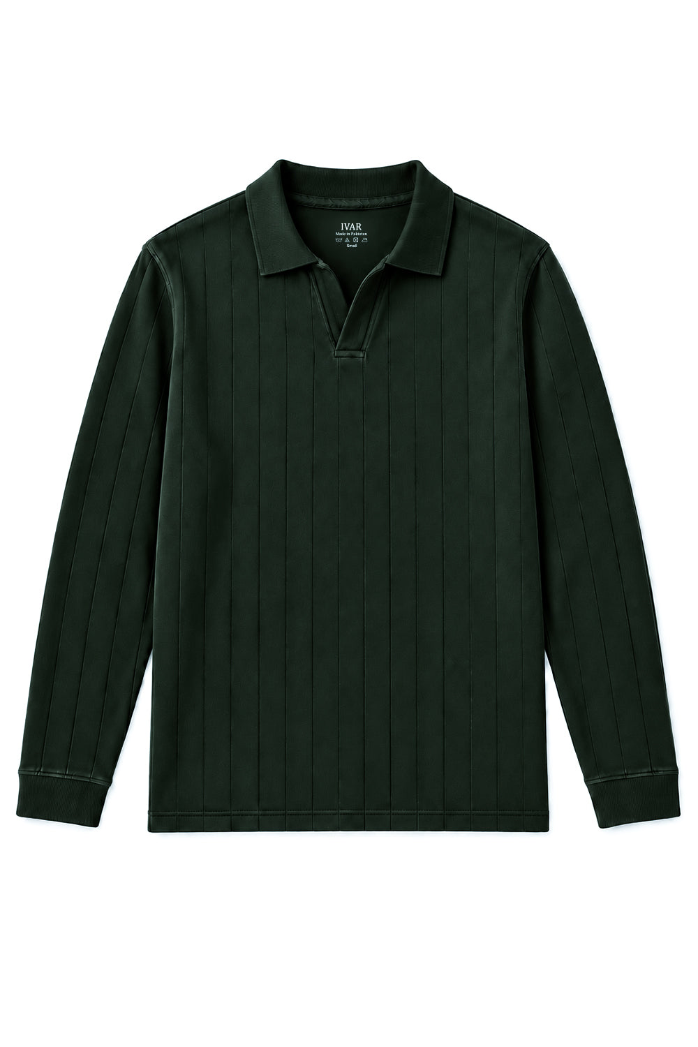 IVAR Olive Dropneedle Full Sleeve Polo, flat lay front view