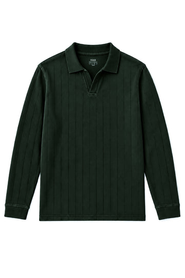 IVAR Olive Dropneedle Full Sleeve Polo, flat lay front view