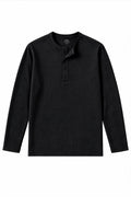 IVAR black dropneedle full sleeve henley with three-button placket