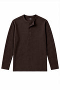 IVAR brown dropneedle full sleeve henley with three-button placket