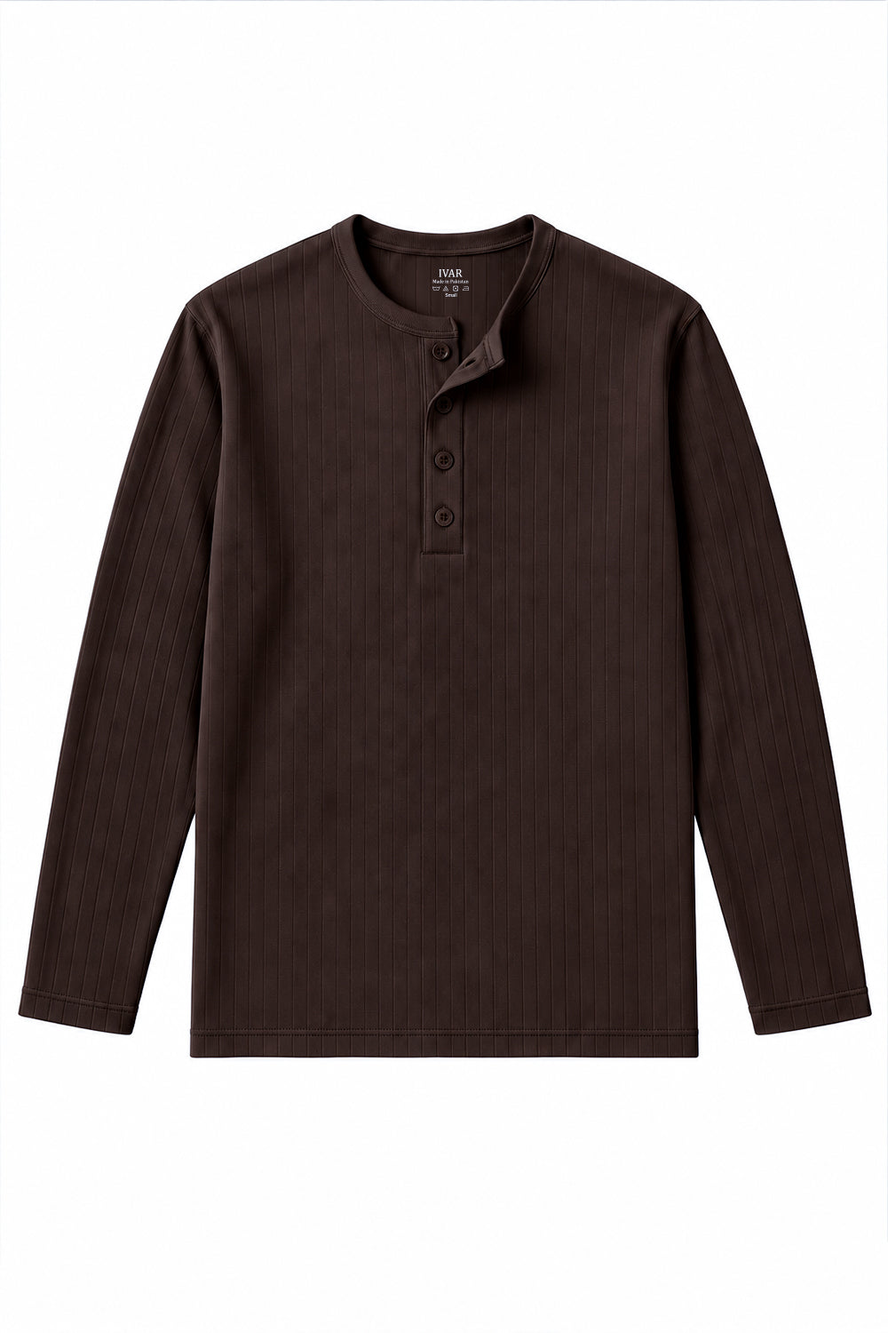 IVAR brown dropneedle full sleeve henley with three-button placket
