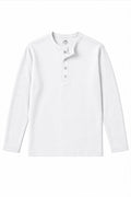 IVAR white dropneedle full sleeve henley with three-button placket