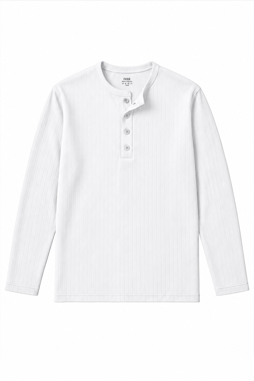 IVAR white dropneedle full sleeve henley with three-button placket