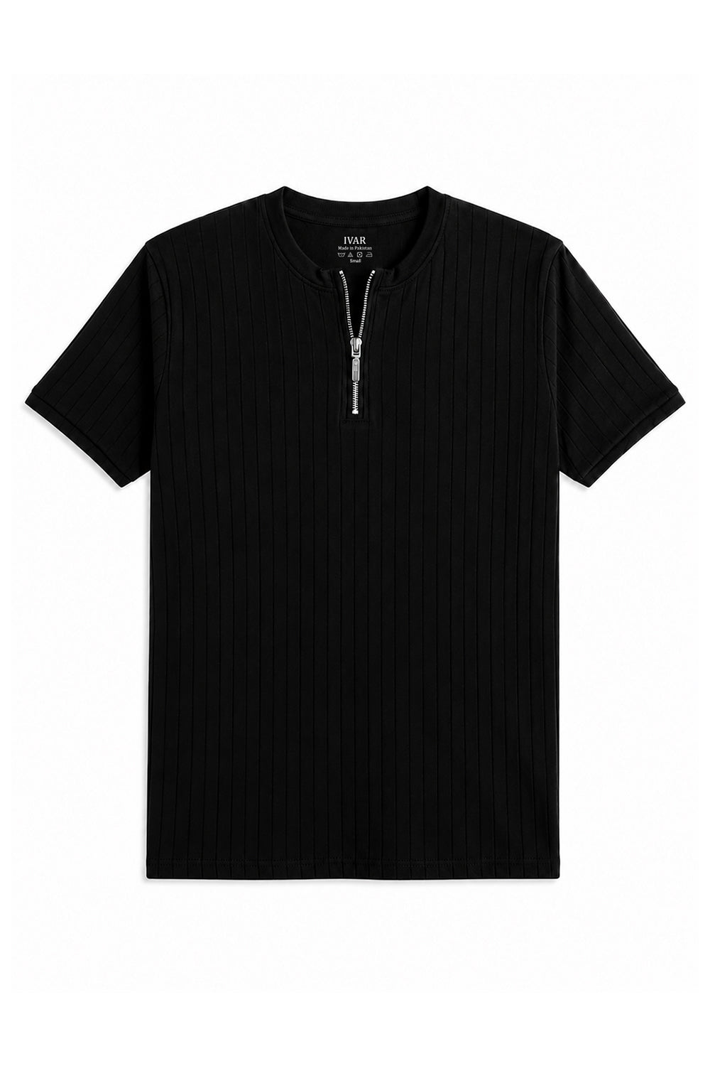 Black Zipper Henley Tshirt  Front View Dropneedle Texture Minimal Look