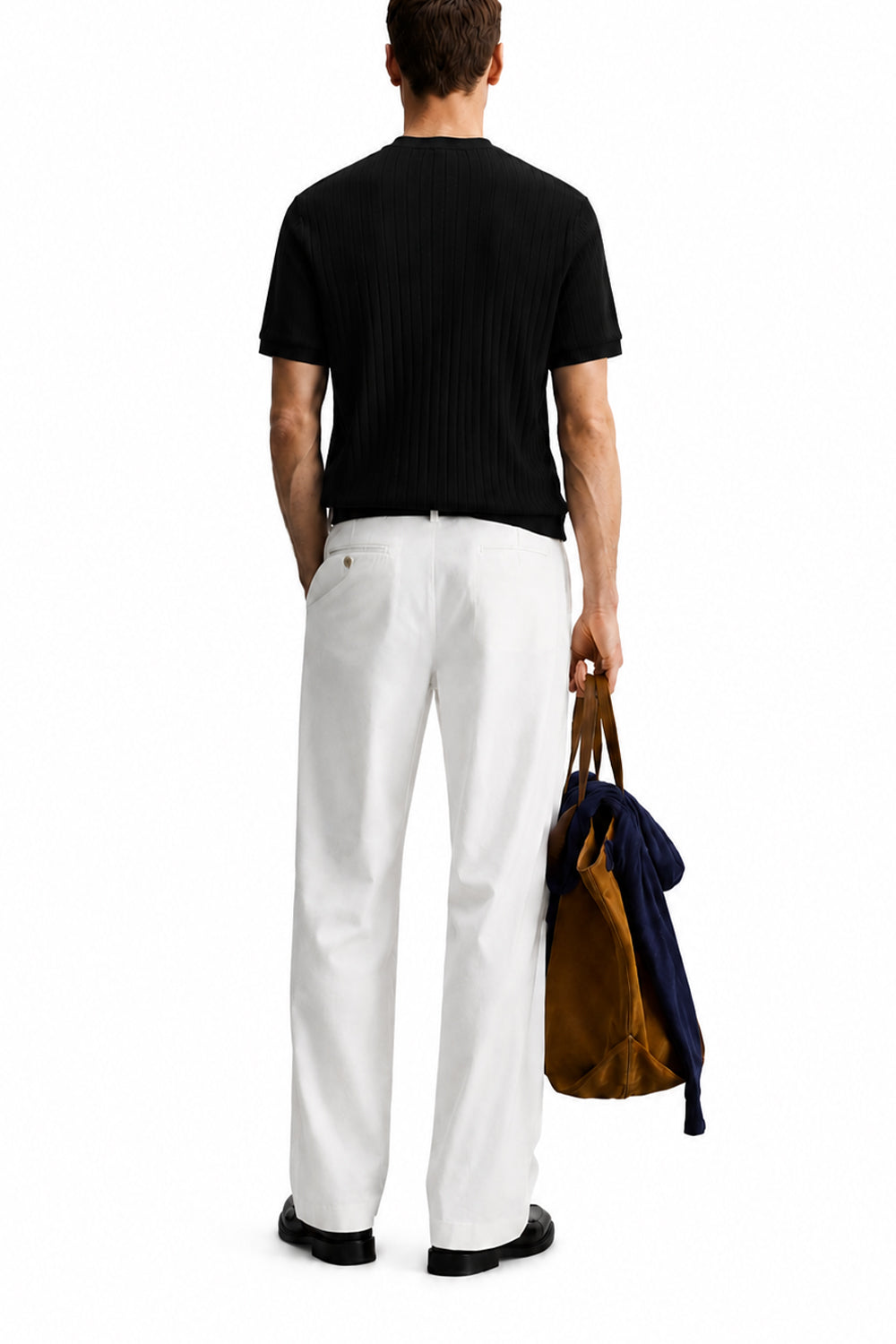 Men's Black Zipper Henley Tshirt  Back View Relaxed Fit