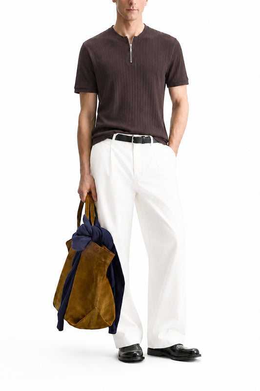 IVAR® Brown Dropneedle Zipper Henley