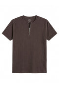 Brown Zipper Henley Tshirt  Front View Dropneedle Texture Minimal Look
