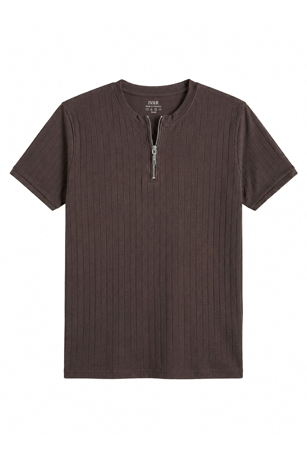 Brown Zipper Henley Tshirt  Front View Dropneedle Texture Minimal Look