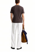 Men's Brown Zipper Henley Tshirt Back View Relaxed Fit