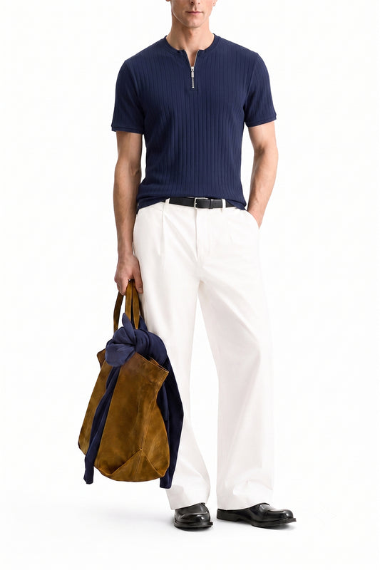 IVAR® Navy Dropneedle Zipper Henley
