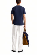 Men's Navy Blue Zipper Henley Tshirt Back View Relaxed Fit
