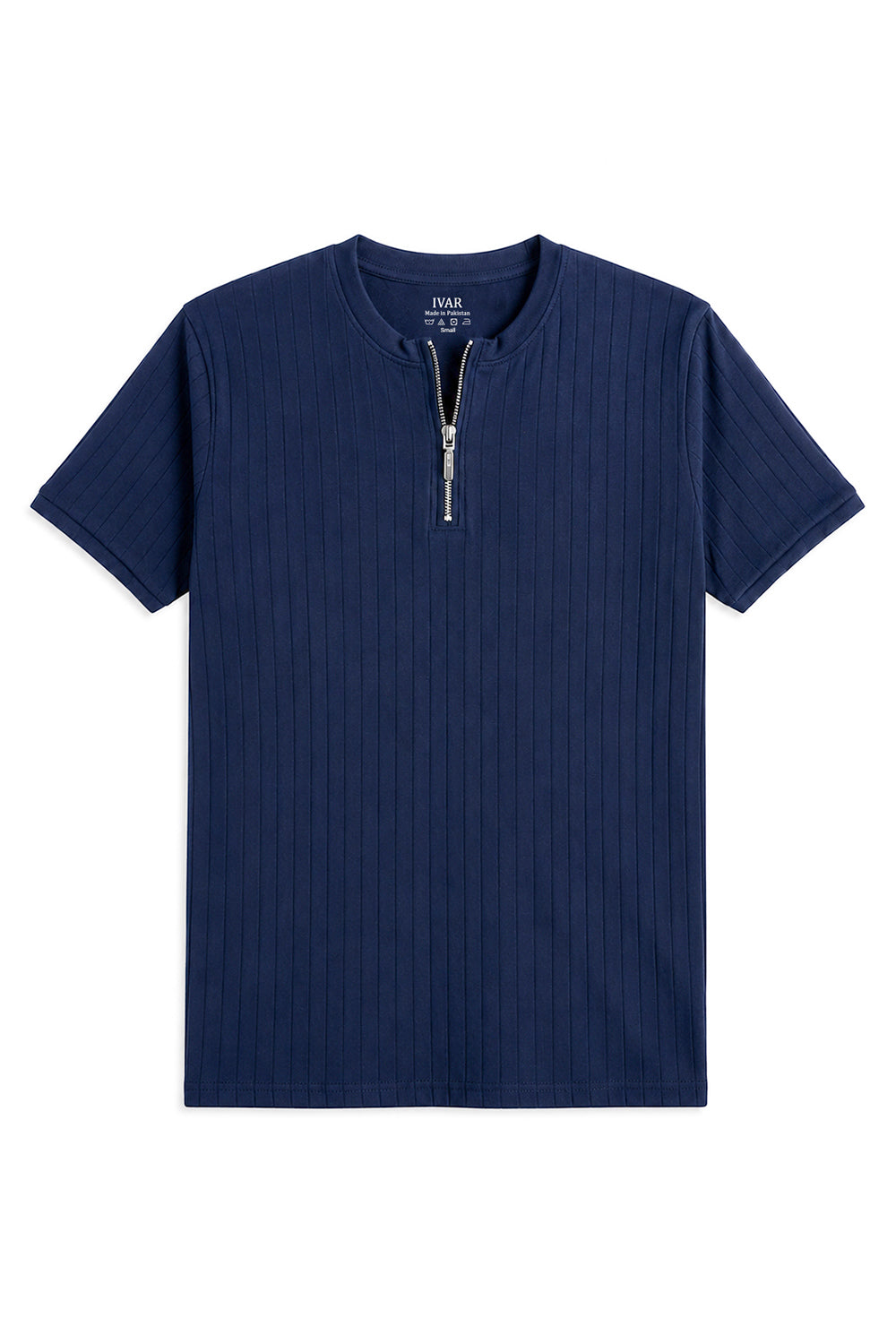 Navy Blue Zipper Henley Tshirt  Front View Dropneedle Texture Minimal Look