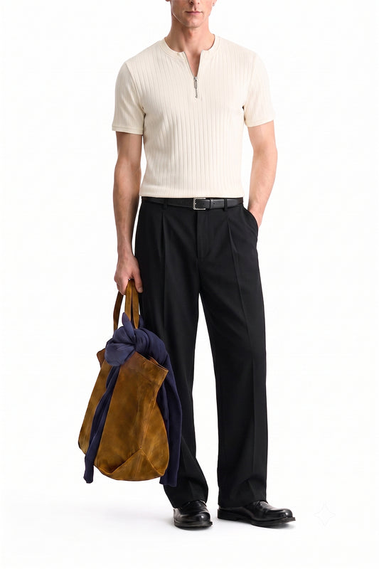 IVAR® Off White Dropneedle Zipper Henley
