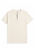 Cream Zipper Henley Tshirt Front View Clean Minimal Look