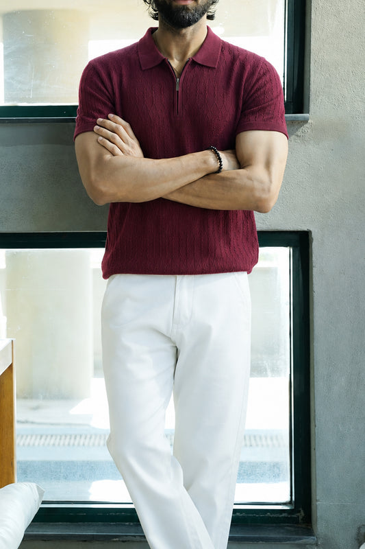 IVAR® Maroon Linkstitch Flat Knit Polo