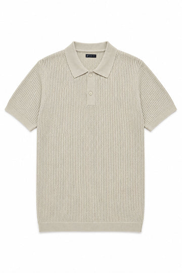 IVAR Stone Pointelle Flat Knit Polo