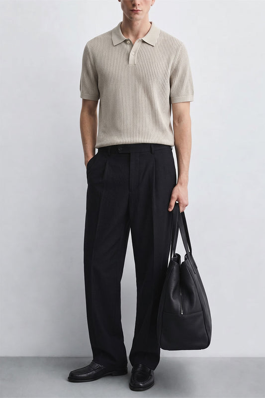 IVAR Stone Pointelle Flat Knit Polo