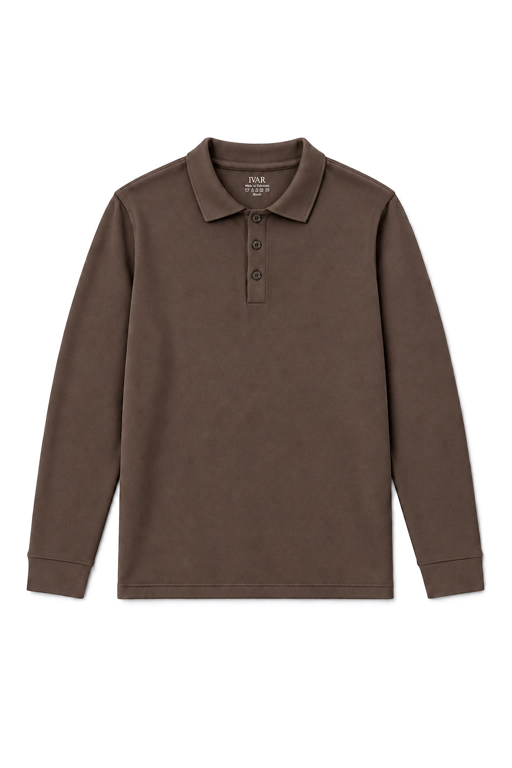 IVAR Brown Fleece Polo, flat lay front view