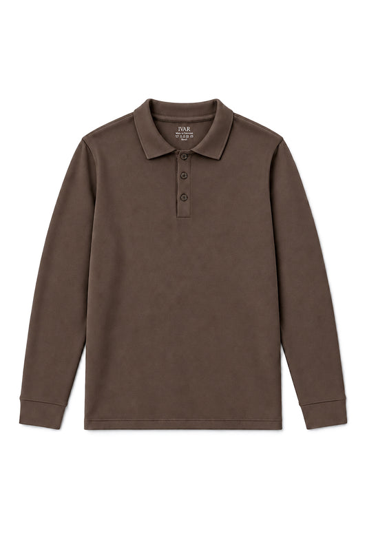 IVAR Brown Fleece Polo, flat lay front view
