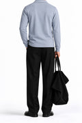 Man wearing the Light Grey Fleece Polo, back view