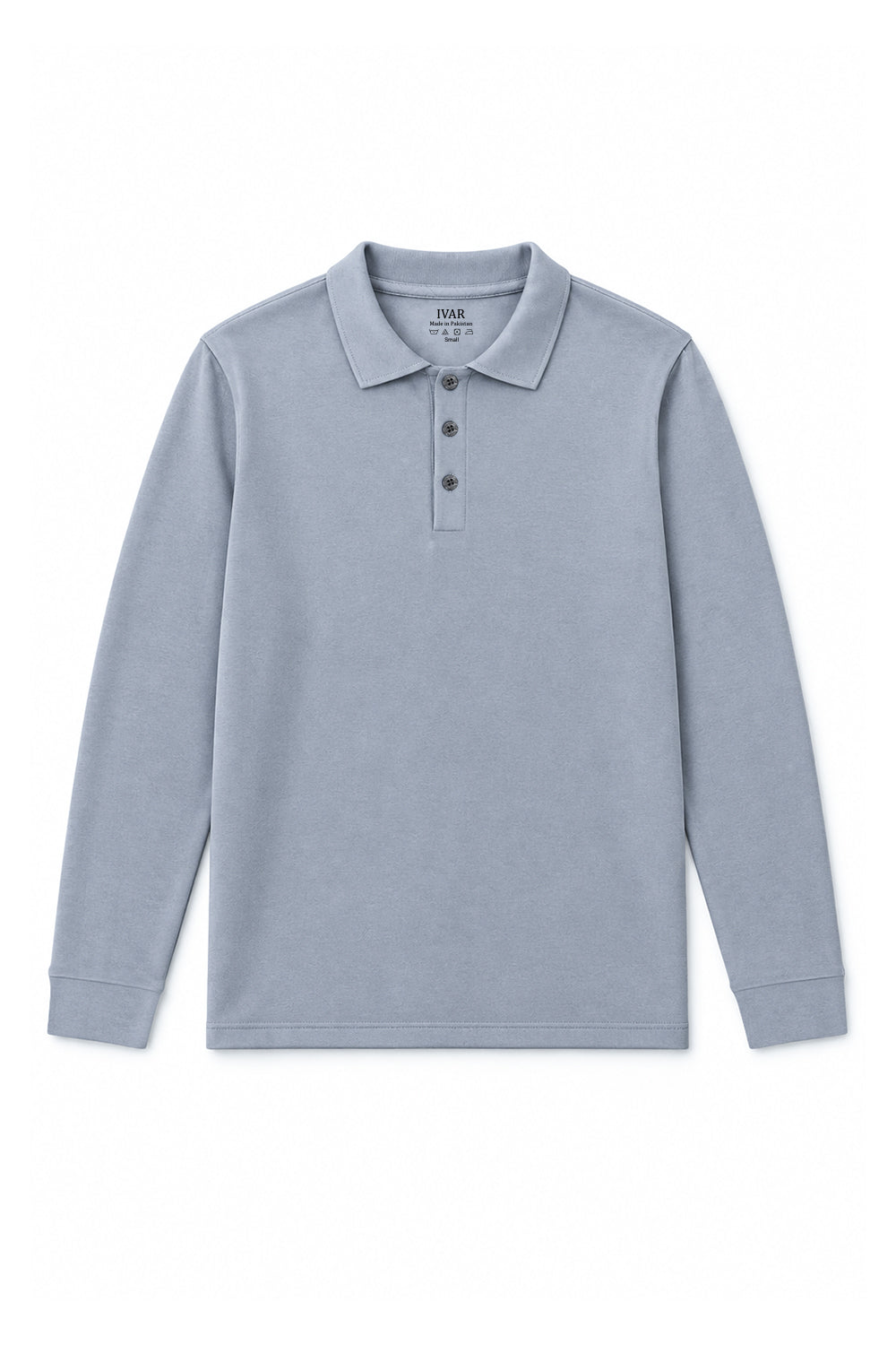 IVAR Light Grey Fleece Polo, flat lay front view