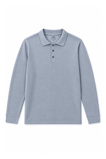 IVAR Light Grey Fleece Polo, flat lay front view