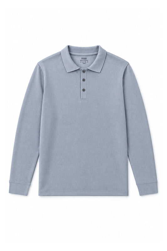 IVAR Light Grey Fleece Polo, flat lay front view