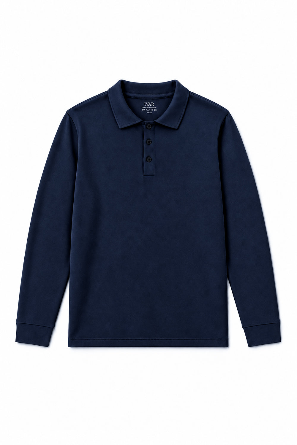 IVAR Navy Fleece Polo, flat lay front view