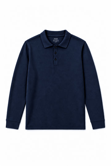 IVAR Navy Fleece Polo, flat lay front view
